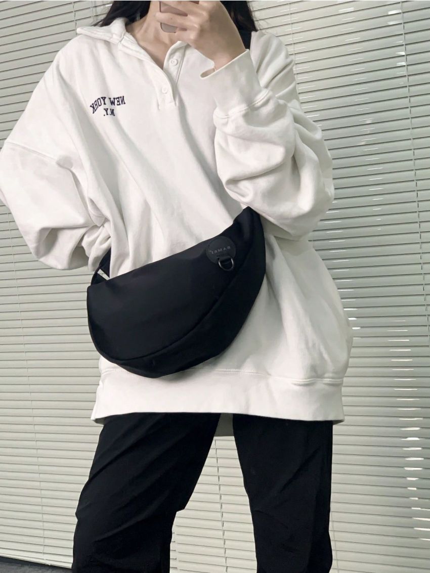 Letter Patch Decor Novelty Bag Zipper Black