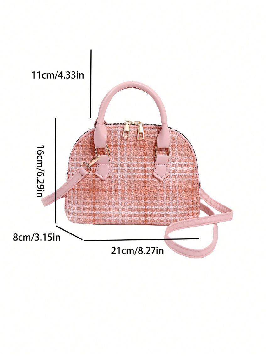 Plaid Pattern Dome Bag Double Handle Zipper