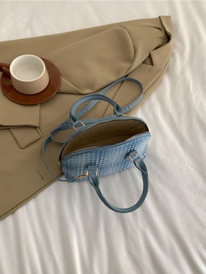 Plaid Pattern Dome Bag Double Handle Zipper