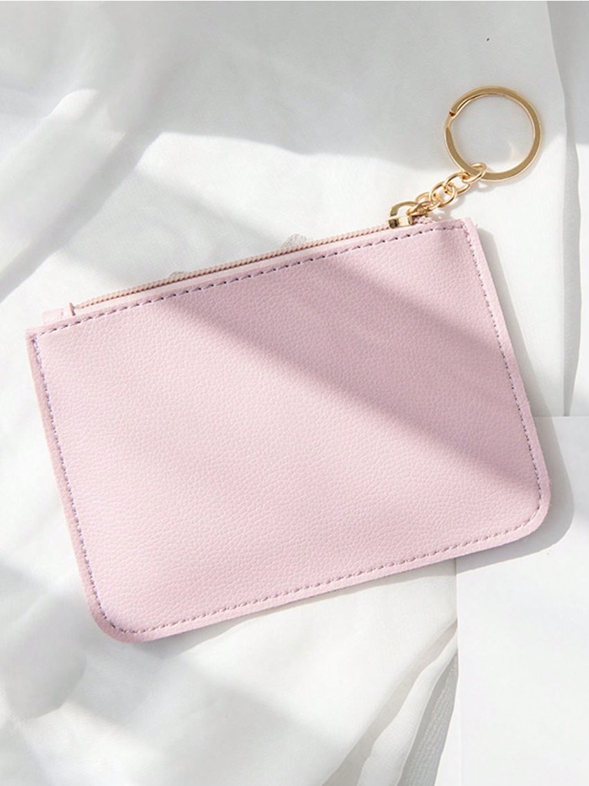 Cute Pu Simple Card Holder With Keyring