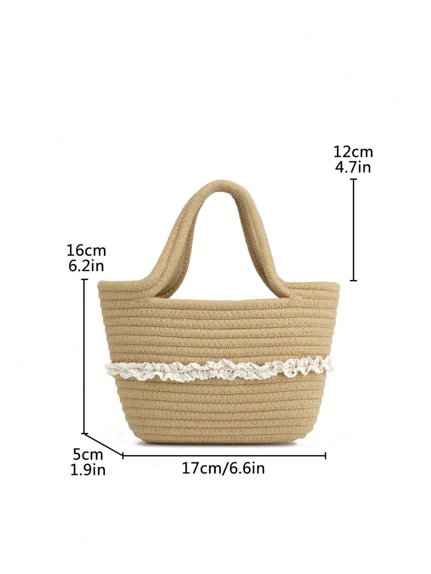 Mini Crochet Bag Ruffle Decor Vacation Double Handle