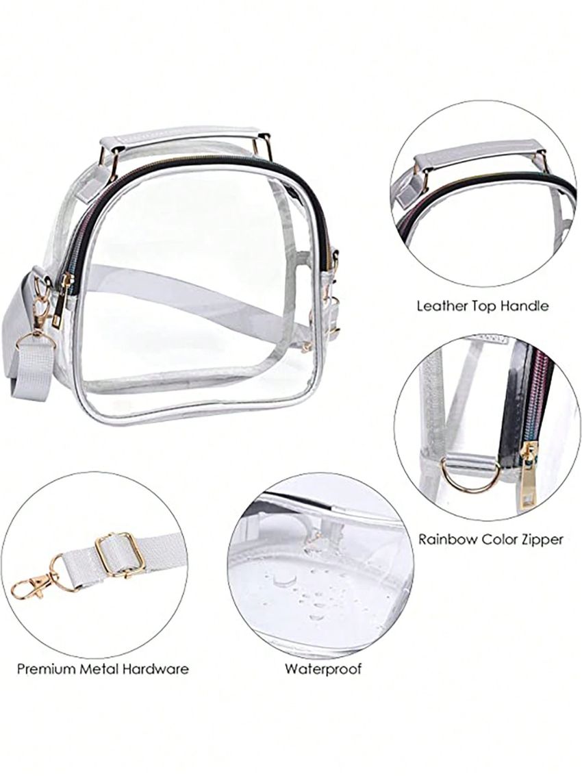 Clear Purse Clear Bag Stadium Approved, Clear Crossbody Bag For Women, Clear Concert Handbag, Clear Messenger Bag With Rainbow Zipper