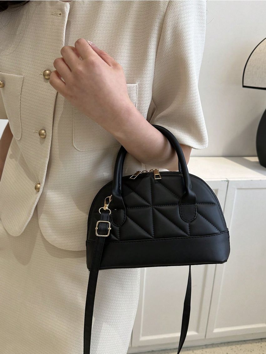 Small Dome Bag Quilted Pattern Minimalist With Zipper