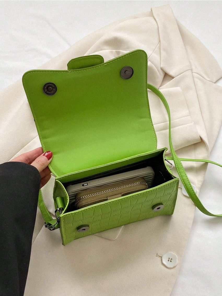 Mini Flap Square Bag Crocodile Embossed Minimalist Green