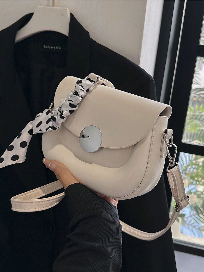 Mini Color Contrast Crossbody Bag, Trendy Twilly Scarf Decor Handbag, Women Flap Bag