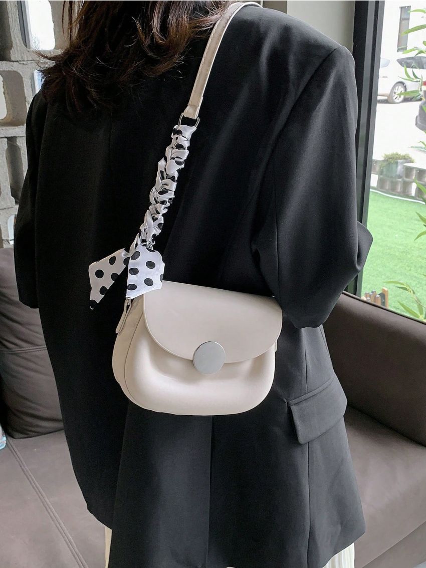 Mini Color Contrast Crossbody Bag, Trendy Twilly Scarf Decor Handbag, Women Flap Bag