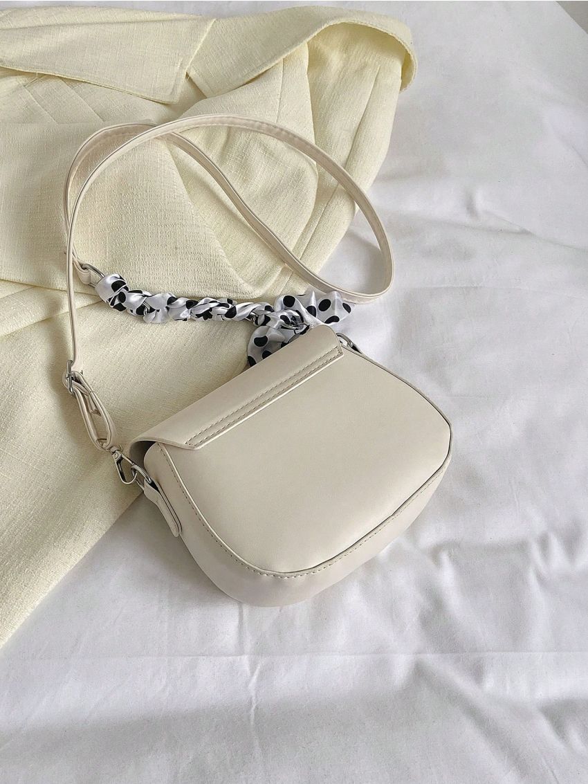 Mini Color Contrast Crossbody Bag, Trendy Twilly Scarf Decor Handbag, Women Flap Bag