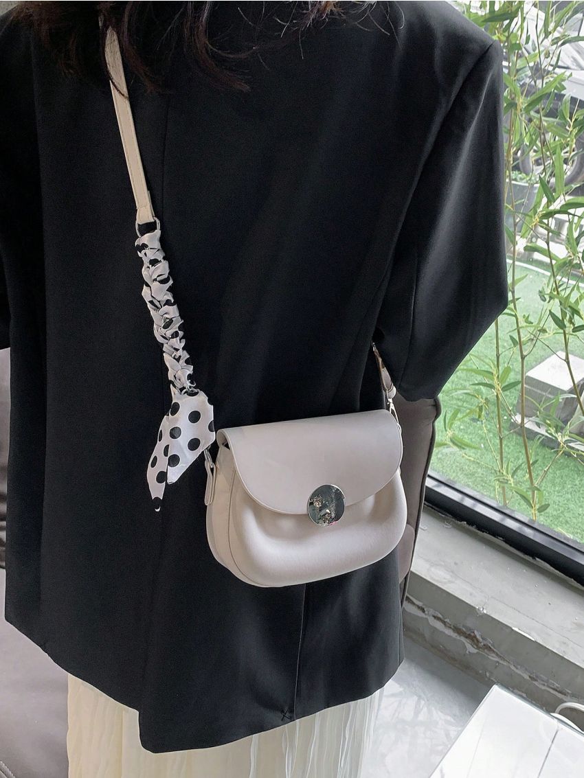 Mini Color Contrast Crossbody Bag, Trendy Twilly Scarf Decor Handbag, Women Flap Bag