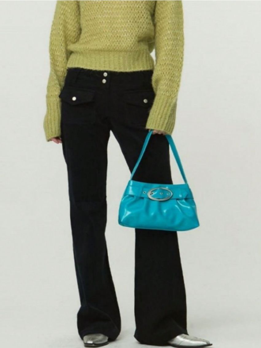 Large Capacity Ruched Bag Solid Color Buckle Decor