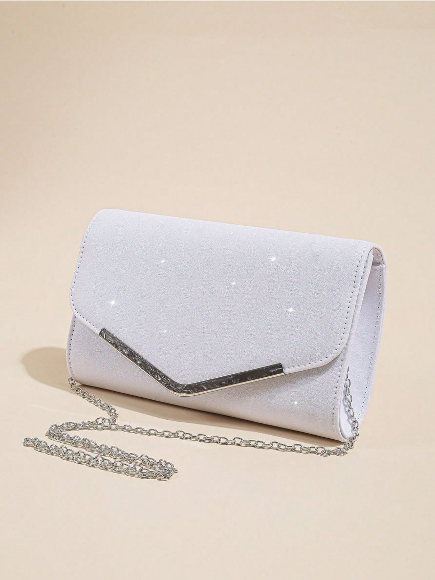 Small Envelope Bag Glitter Metal Decor Chain Strap For Prom, Perfect Bride Purse For Wedding, Prom & Party Events