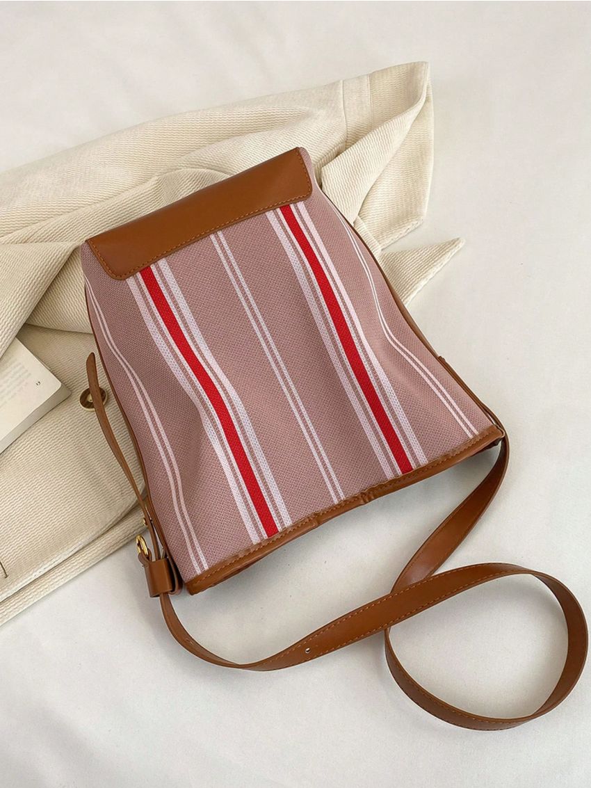 Striped Pattern Bucket Bag Fashionable Canvas