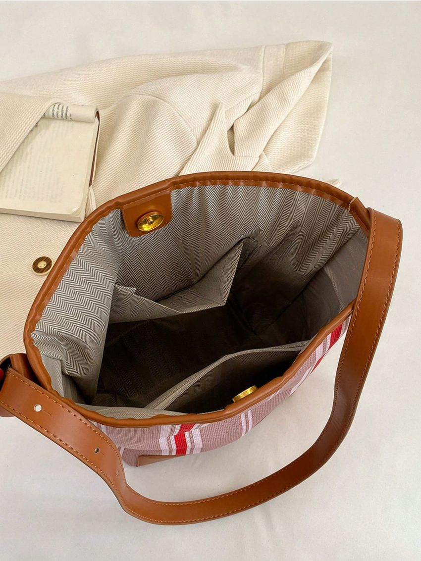 Striped Pattern Bucket Bag Fashionable Canvas