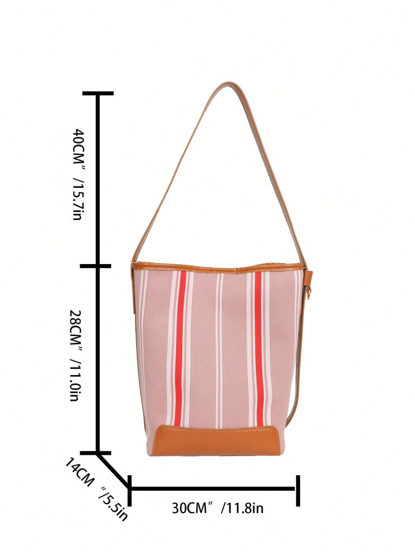 Striped Pattern Bucket Bag Fashionable Canvas