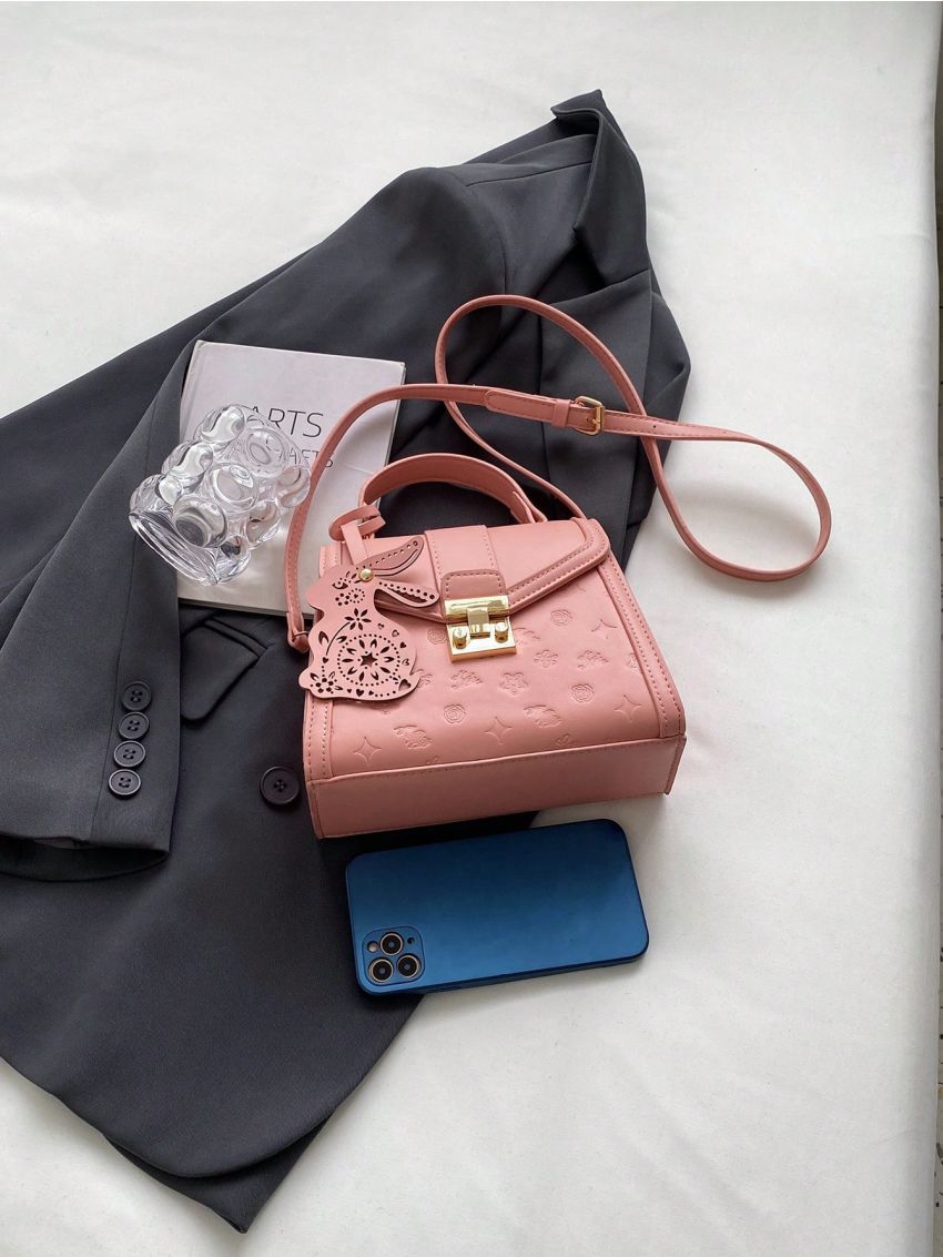 Mini Square Bag Pink Flap Top Handle For Daily