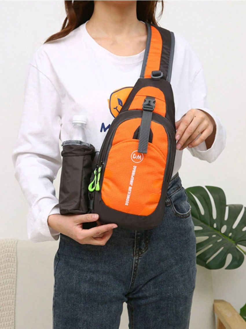 Outdoor Sports Sling Bag Casual Nylon Crossbody Bag Waterproof Chest Bag With Water Bottle Holder For Running Hiking