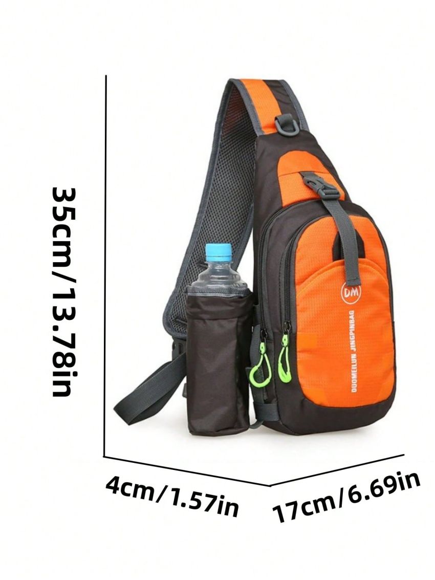 Outdoor Sports Sling Bag Casual Nylon Crossbody Bag Waterproof Chest Bag With Water Bottle Holder For Running Hiking