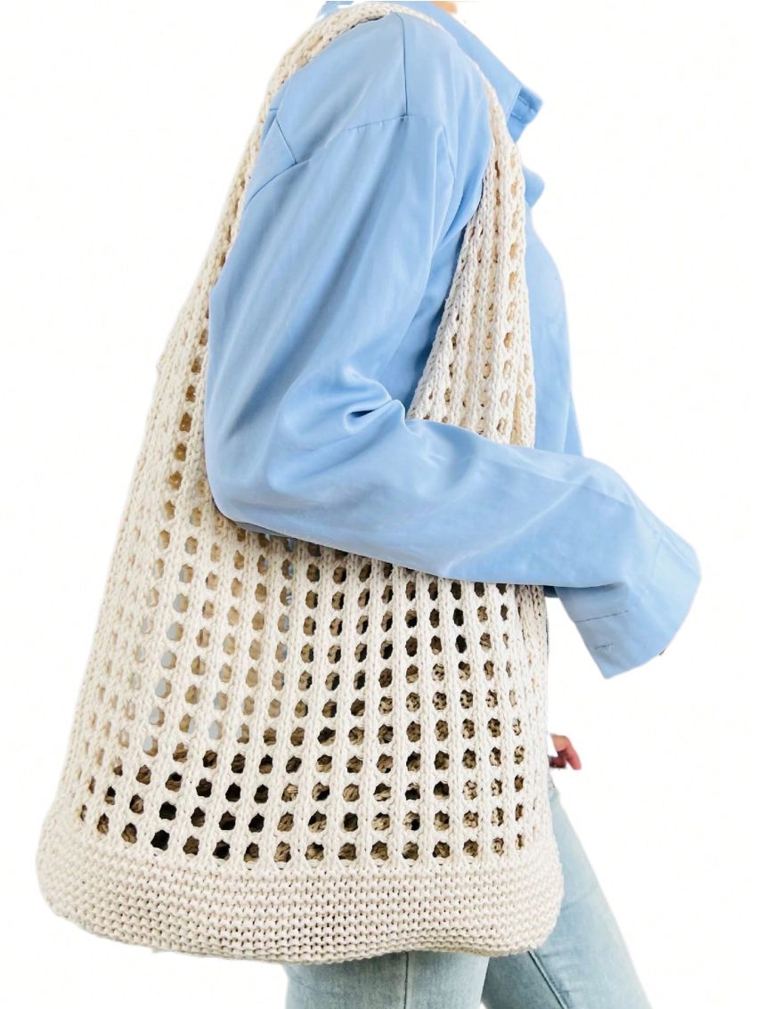Medium Crochet Bag Hollow Out Double Handle For Vacation