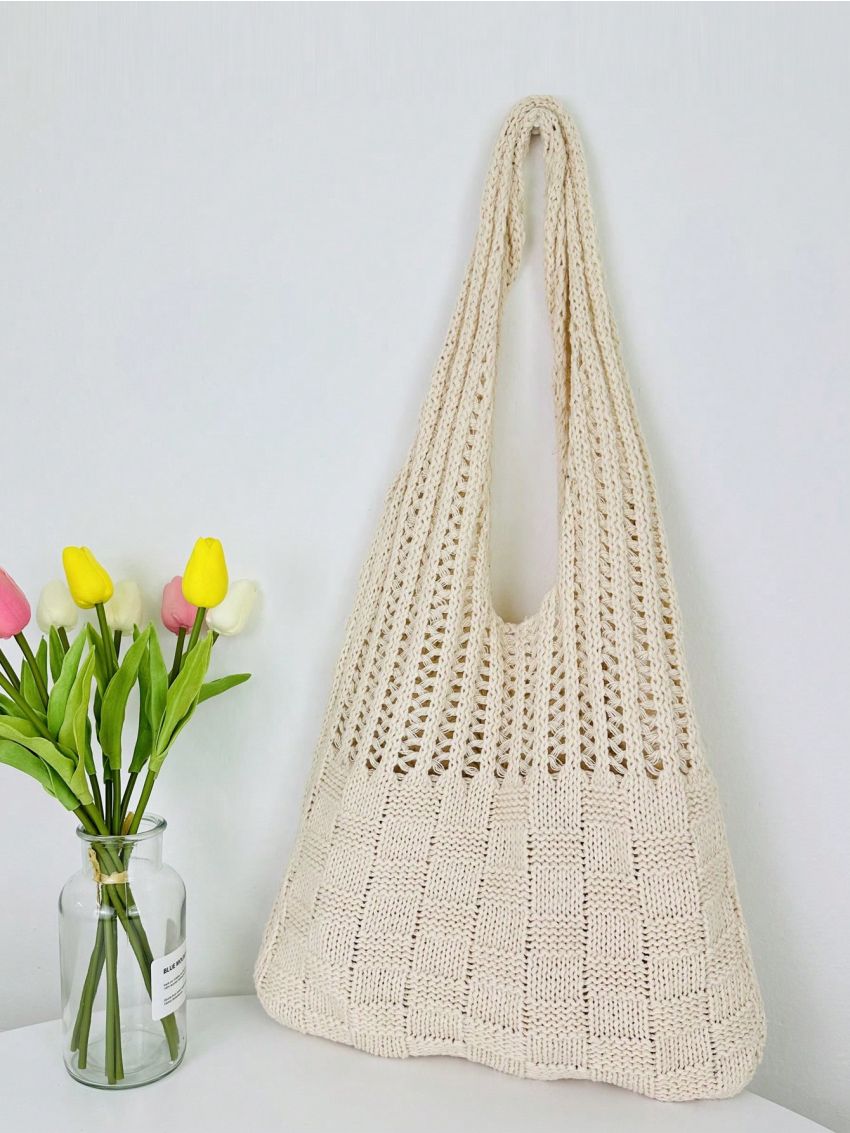 Medium Crochet Bag Hollow Out Double Handle For Vacation