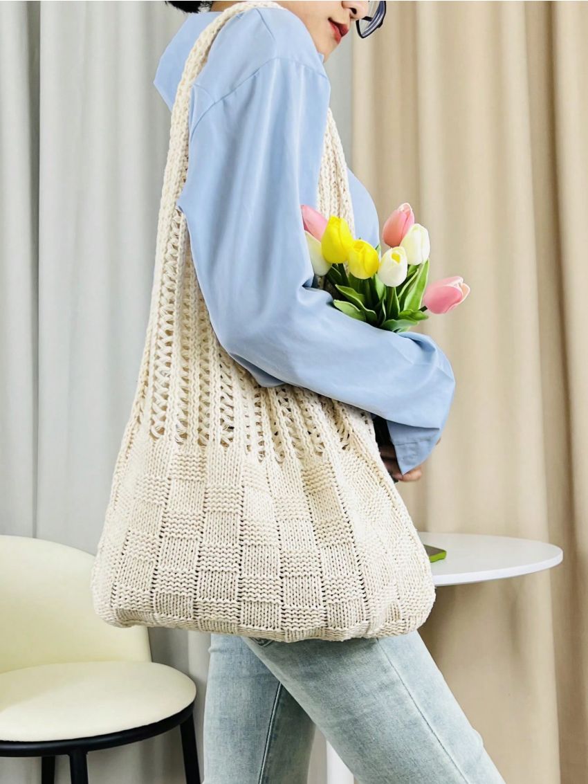 Medium Crochet Bag Hollow Out Double Handle For Vacation