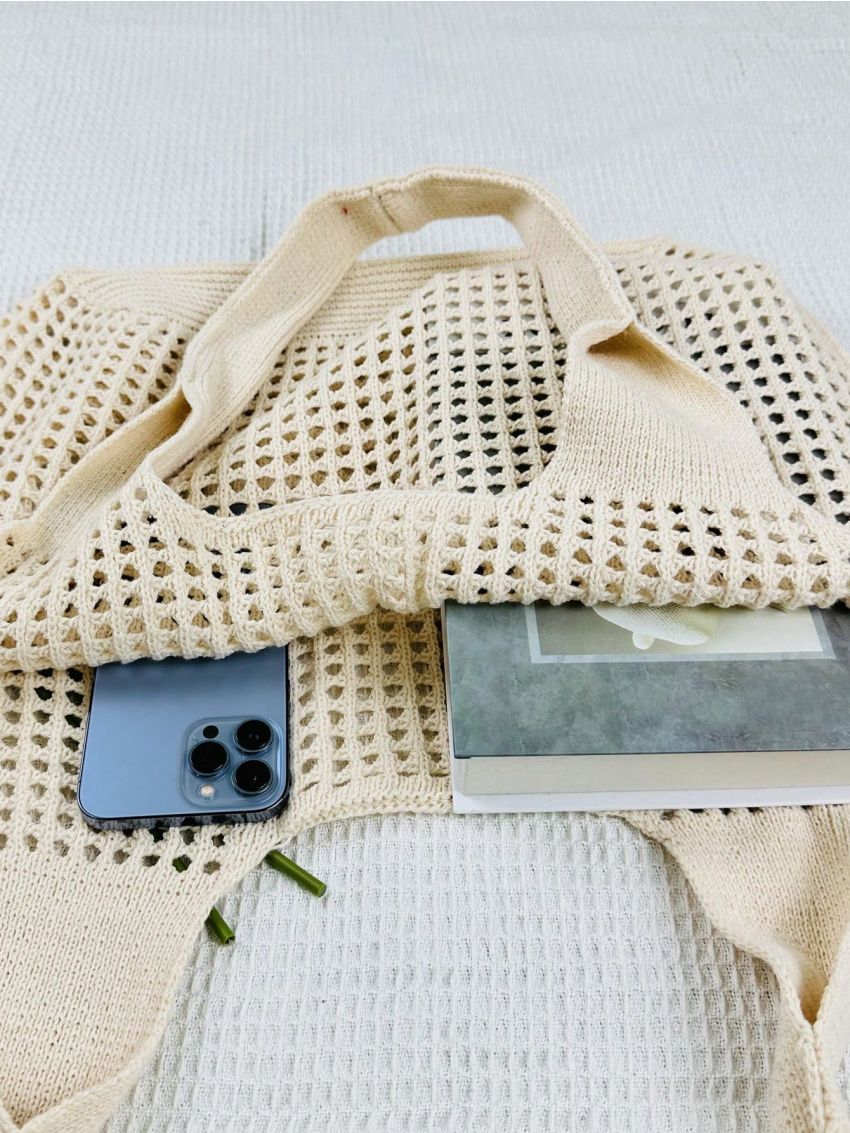 Apricot Crochet Bag Hollow Out Large Capacity For Vacation