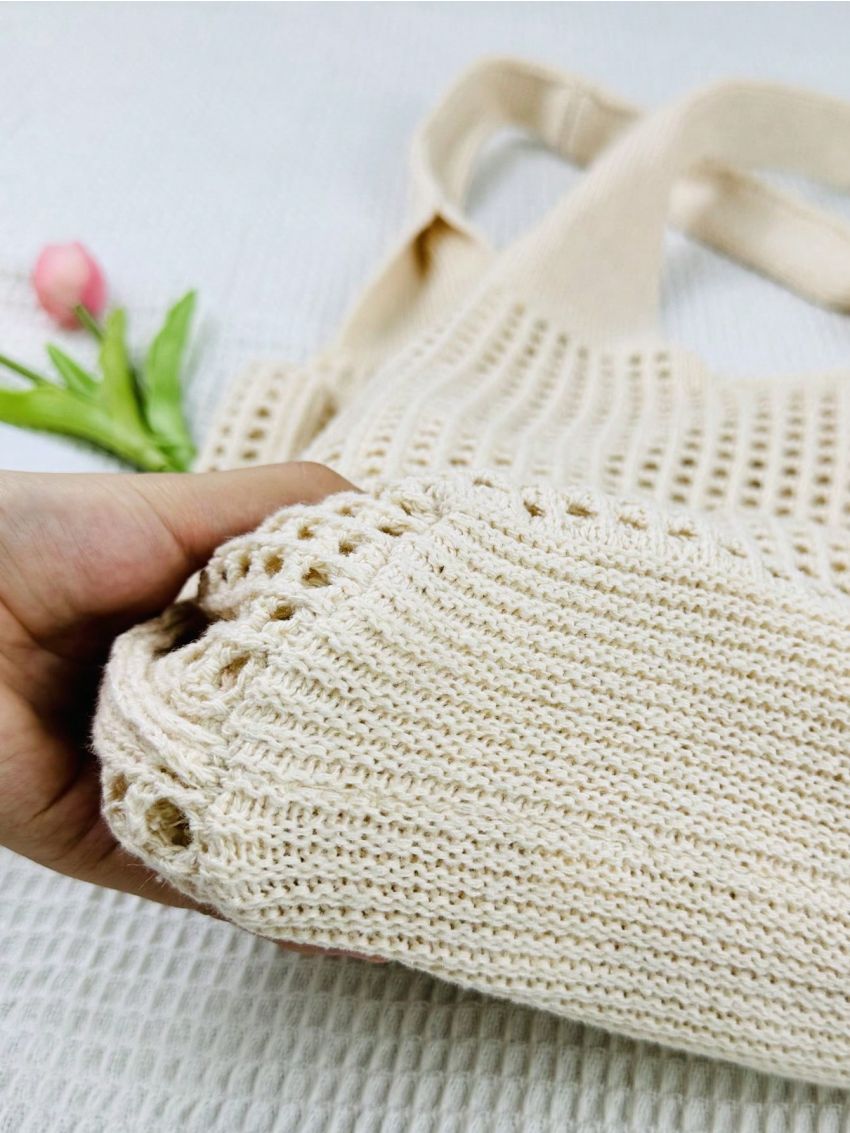 Apricot Crochet Bag Hollow Out Large Capacity For Vacation