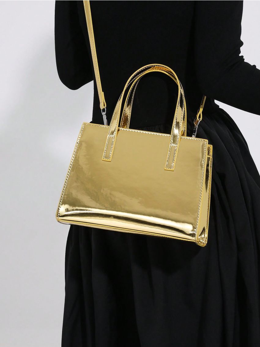 Small Square Bag Gold Funky Double Handle