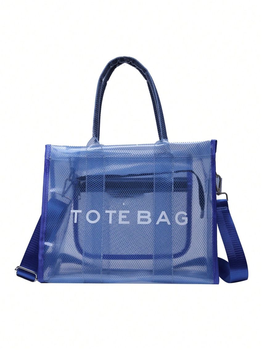 Letter Print Square Bag Double Handle PVC, Clear Bag