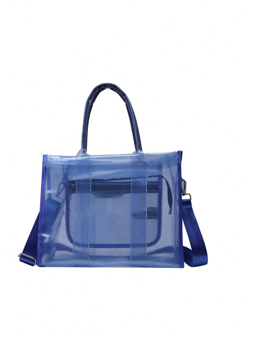 Letter Print Square Bag Double Handle PVC, Clear Bag