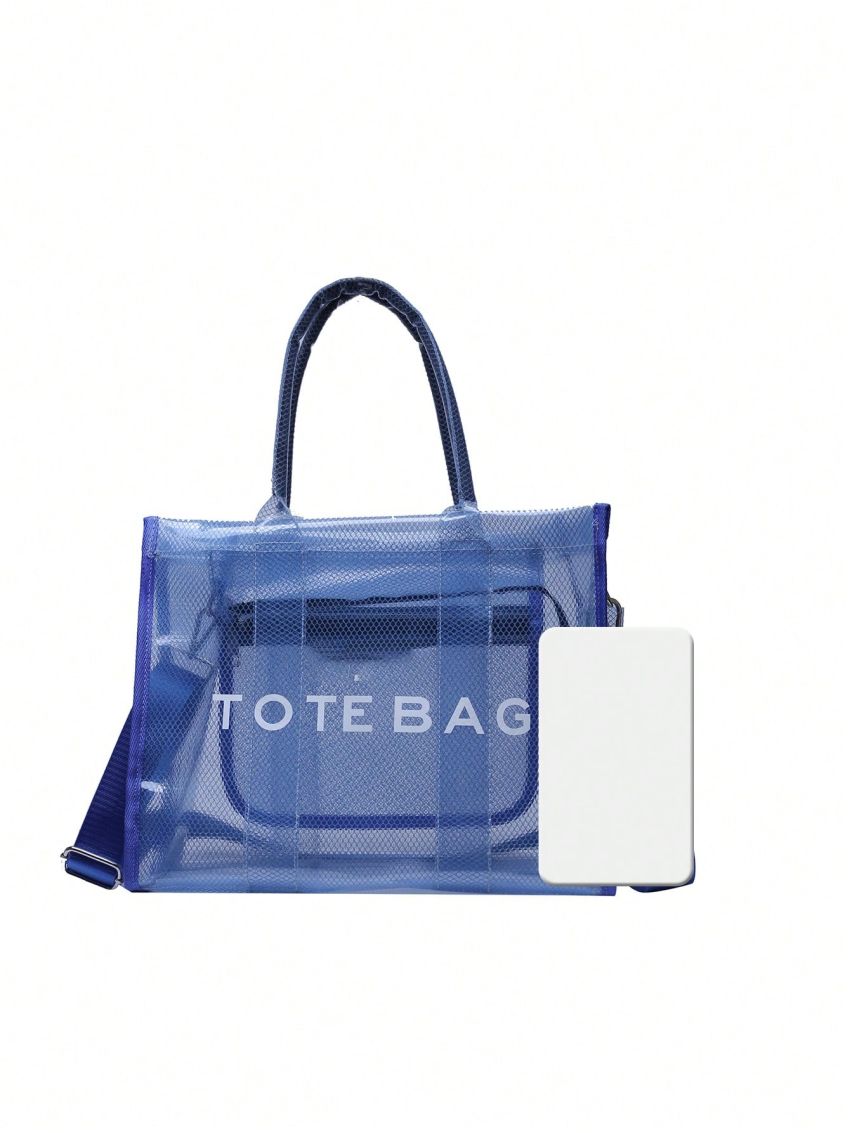 Letter Print Square Bag Double Handle PVC, Clear Bag