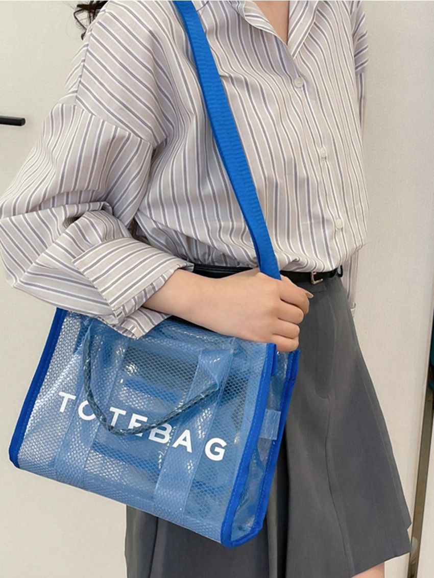 Letter Print Square Bag Double Handle PVC, Clear Bag