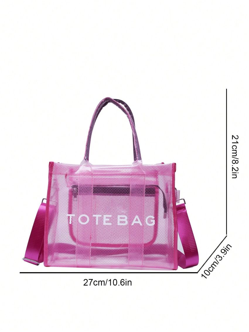 Letter Print Square Bag Double Handle Funky Style, Clear Bag