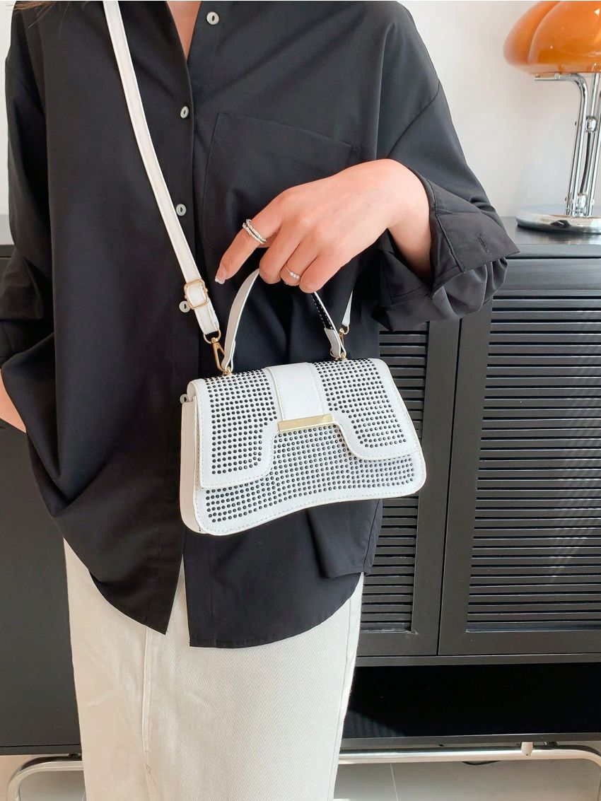 Small Flap Square Bag Studded Decor Top Handle