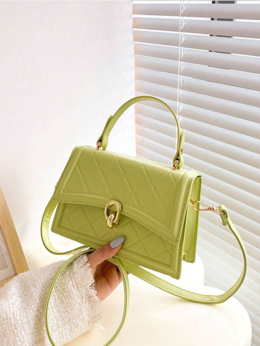 Small Flap Square Bag Embossed Detail Metal Decor
