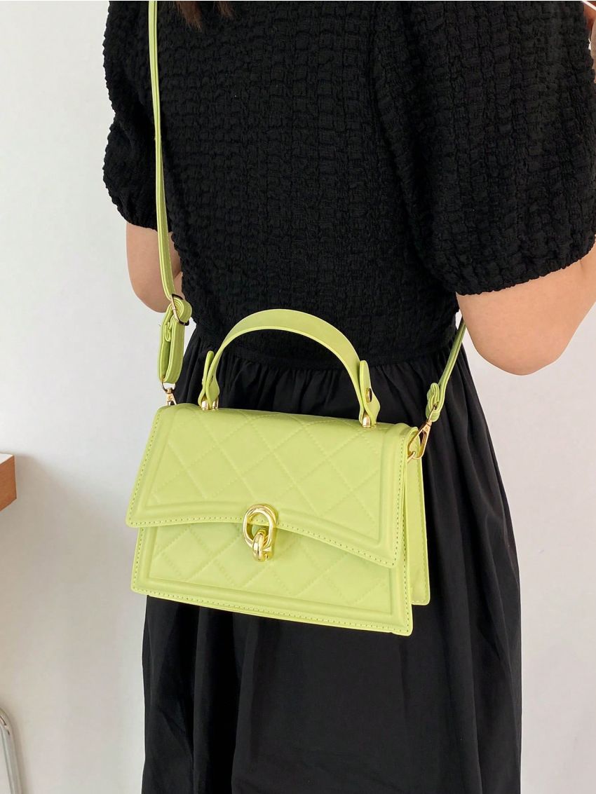 Small Flap Square Bag Embossed Detail Metal Decor