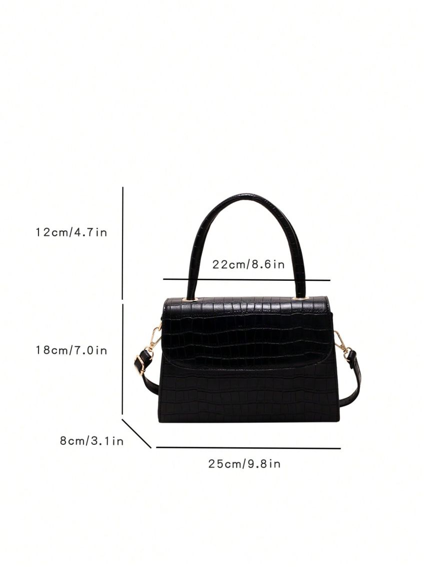 Medium Flap Square Bag Embossed Detail Minimalist Black
