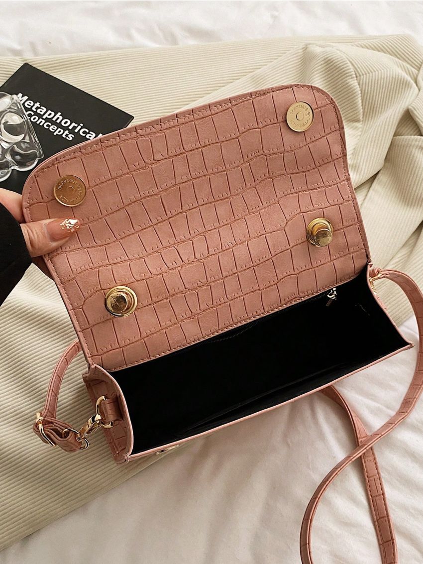 Medium Flap Square Bag Embossed Detail Minimalist