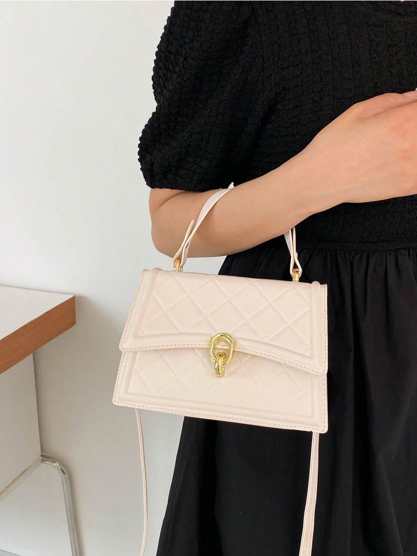 Small Flap Square Bag Embossed Detail Metal Decor