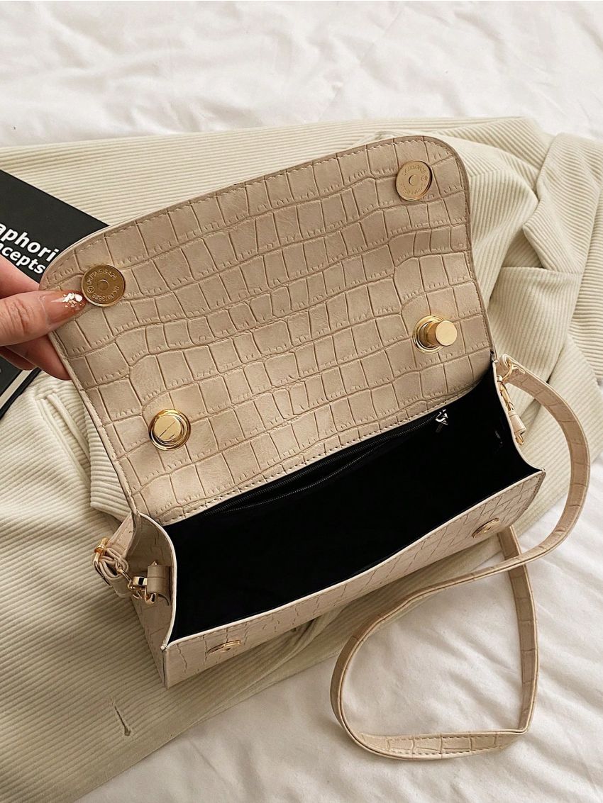 Medium Flap Square Bag Embossed Detail Minimalist