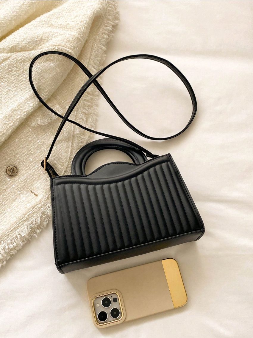 Small Square Bag Embossed Detail Minimalist Double Handle