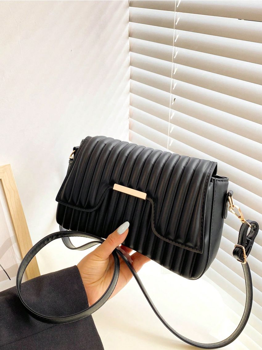 Small Flap Square Bag Embossed Detail Metal Decor