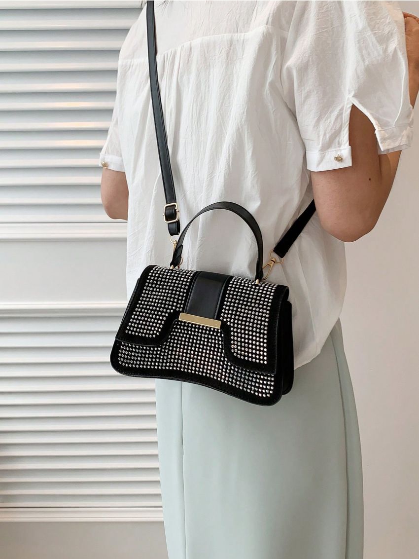 Small Flap Square Bag Studded Decor Top Handle
