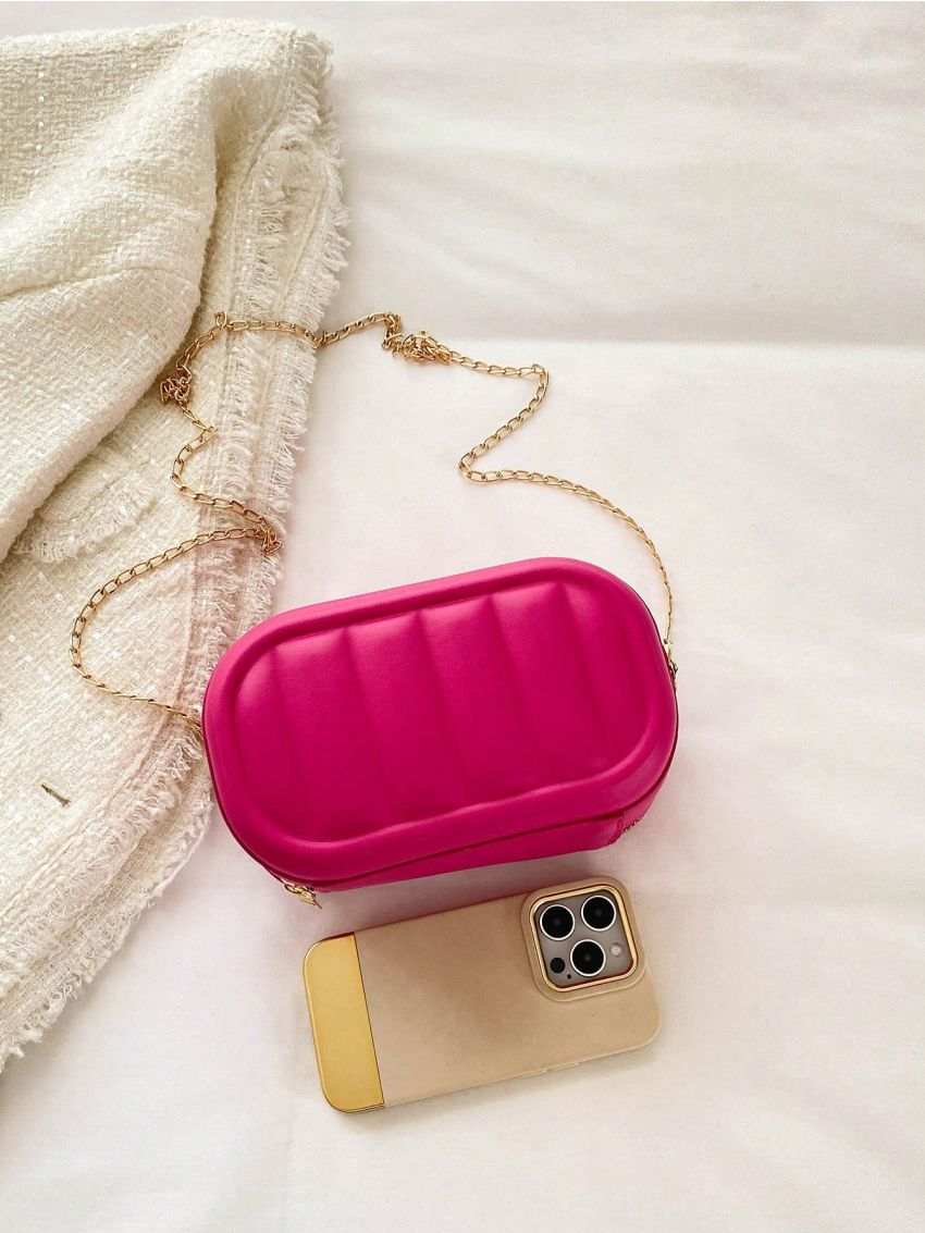 Mini Crossbody Bag Embossed Detail Neon Pink Funky