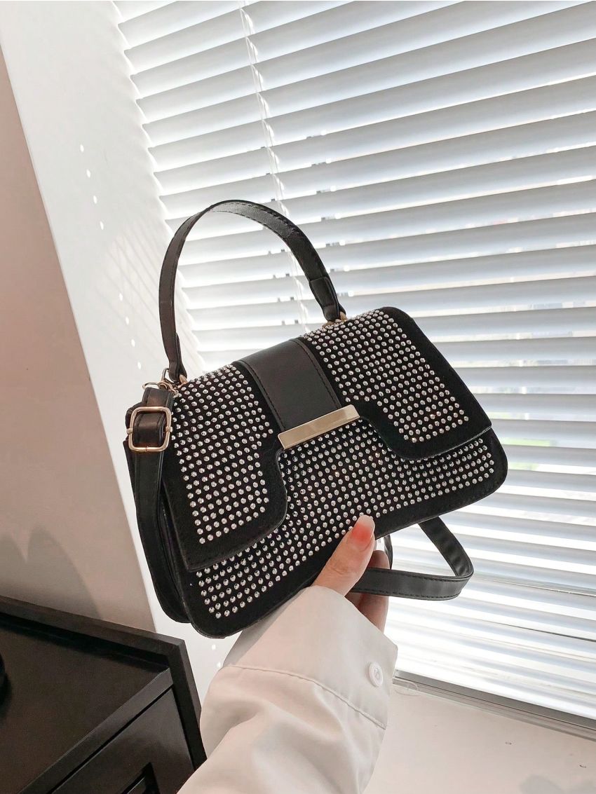 Small Flap Square Bag Studded Decor Top Handle