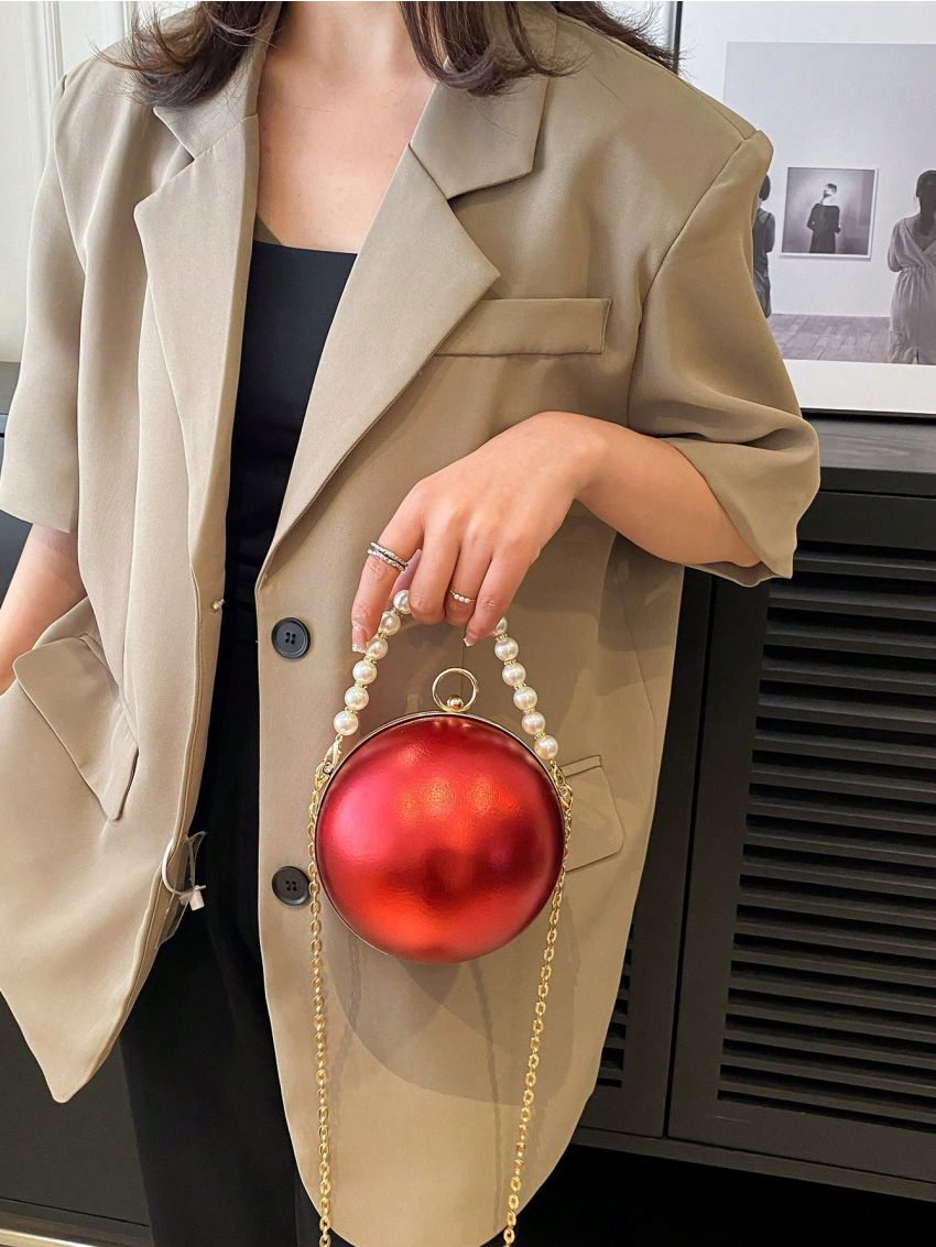 Mini Circle Bag Metallic Funky Pearl Strap