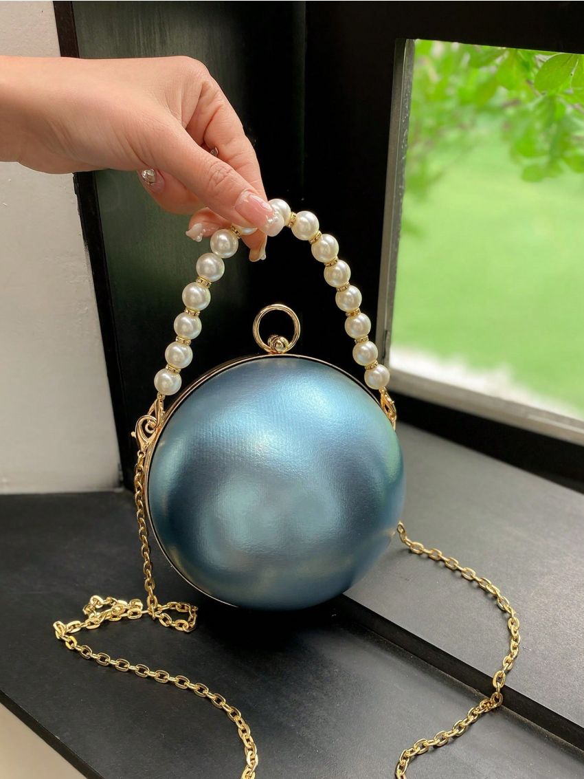 Mini Circle Bag Metallic Funky Pearl Strap