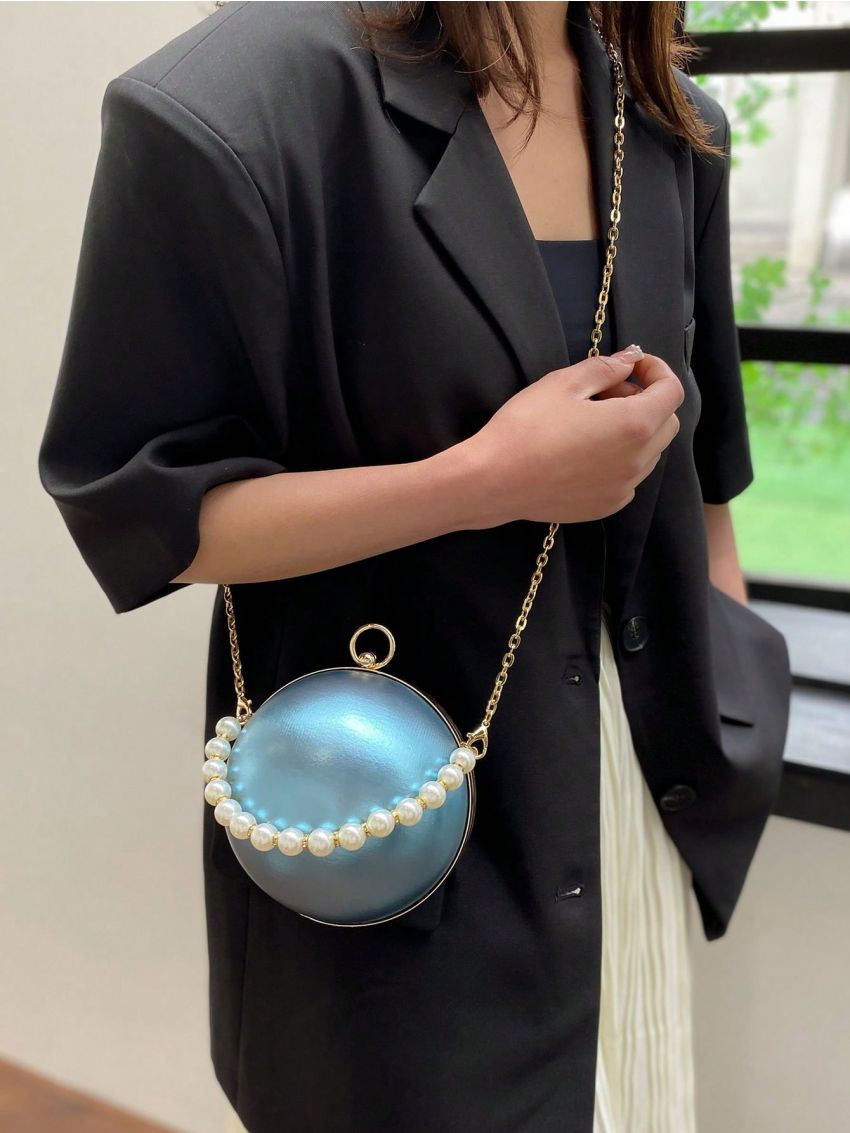 Mini Circle Bag Metallic Funky Pearl Strap