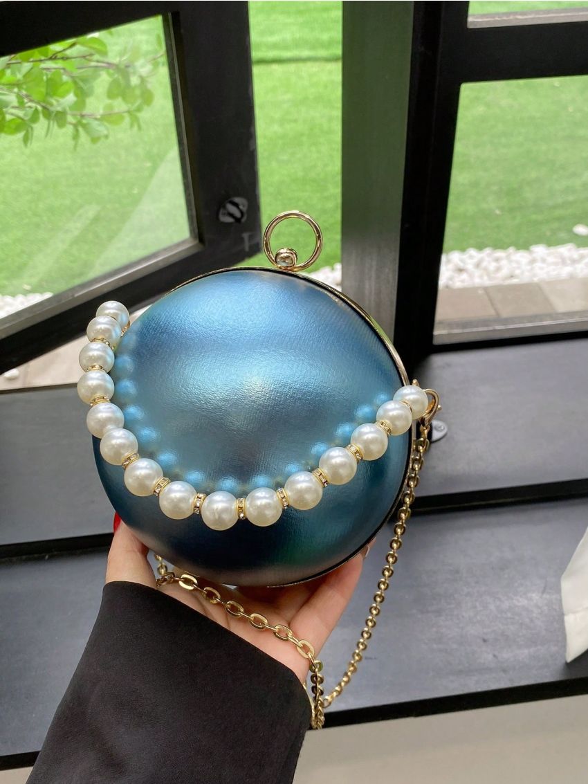 Mini Circle Bag Metallic Funky Pearl Strap