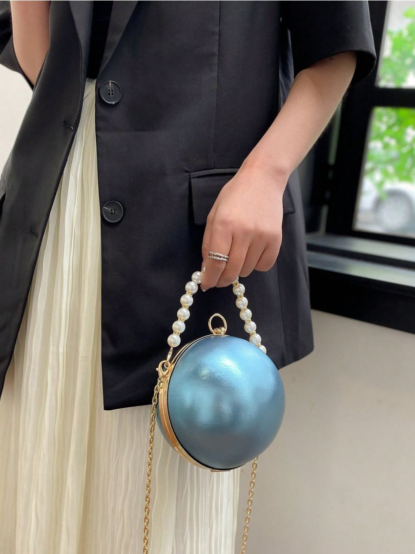 Mini Circle Bag Metallic Funky Pearl Strap