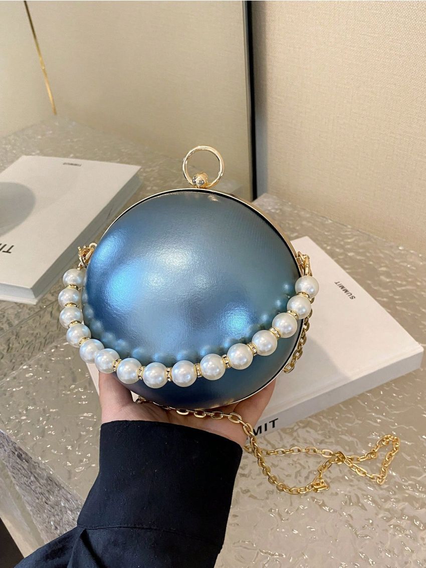 Mini Circle Bag Metallic Funky Pearl Strap