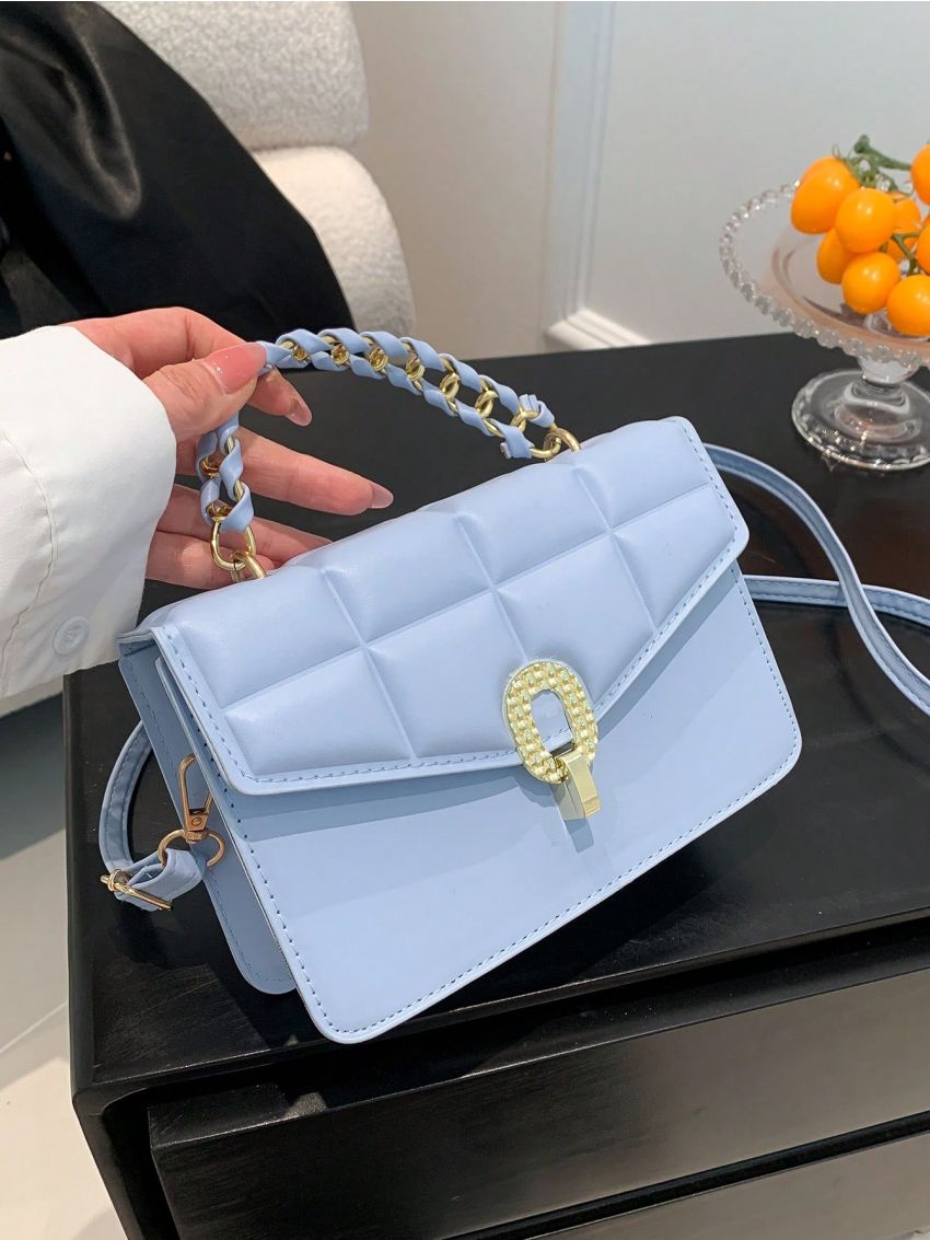 Mini Flap Square Bag Embossed Detail Metal Decor